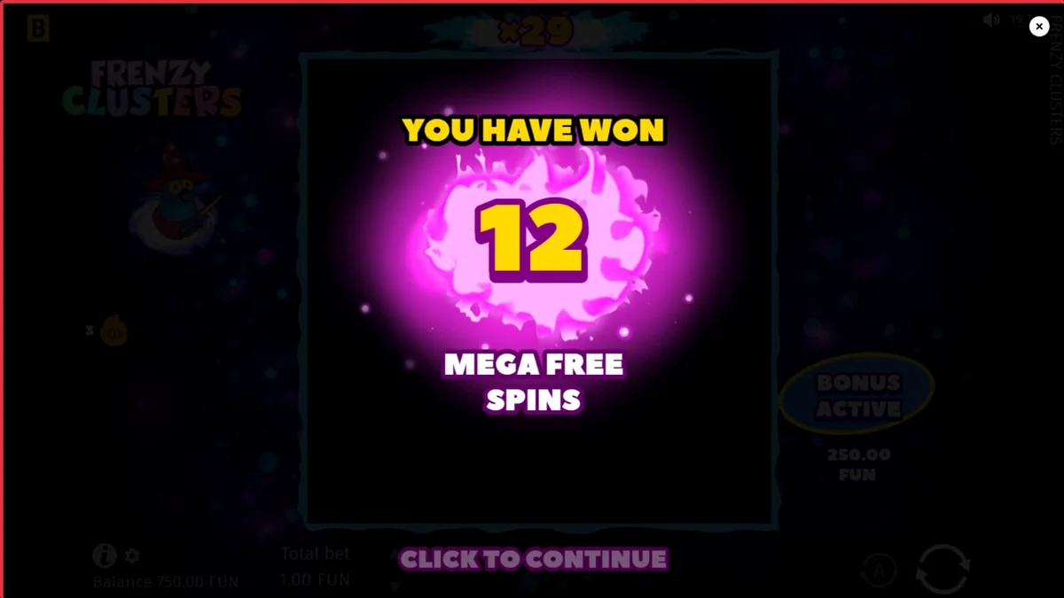 Interface colorida e mágica do slot Frenzy Clusters com personagens animados