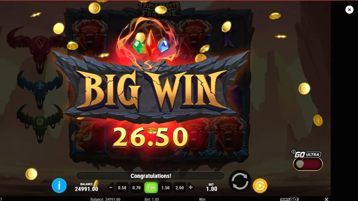 Interface do slot Triple Beasts of Fortune em um dispositivo móvel